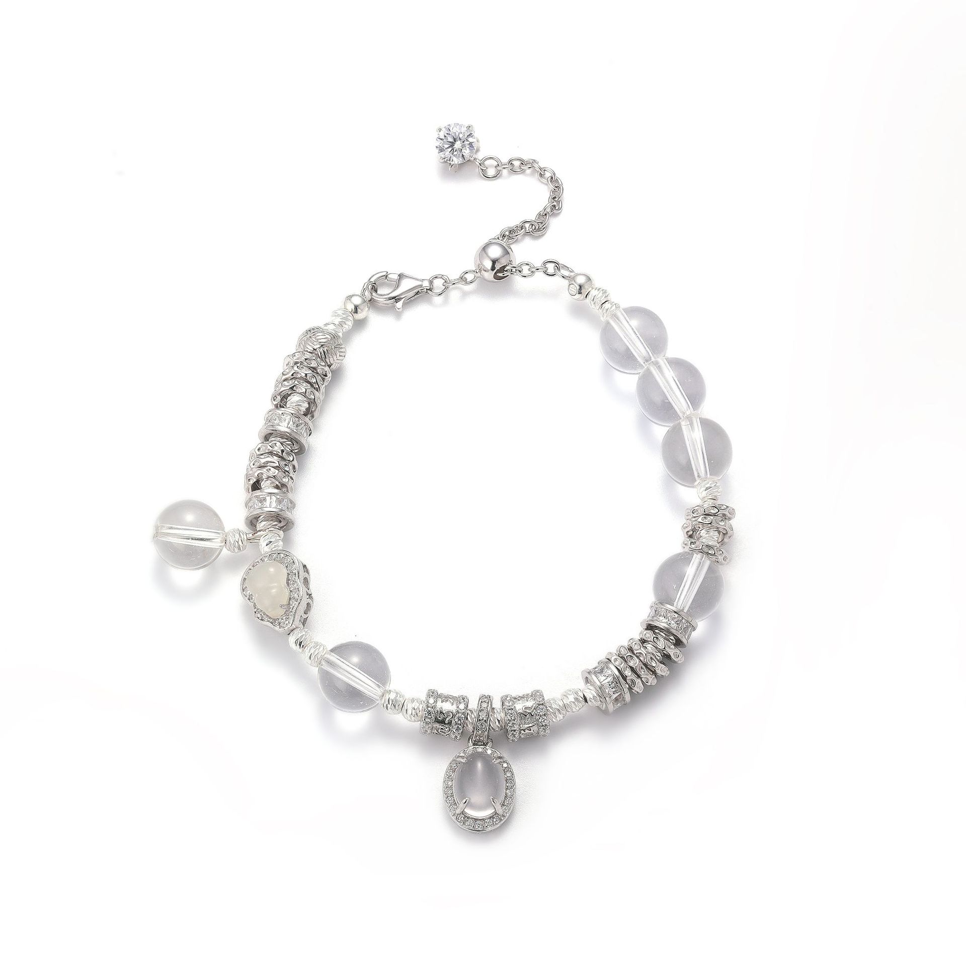 Natural Silver 925 Sterling Silver Clear Quartz Shuimo Jade Gourd Bracelet
