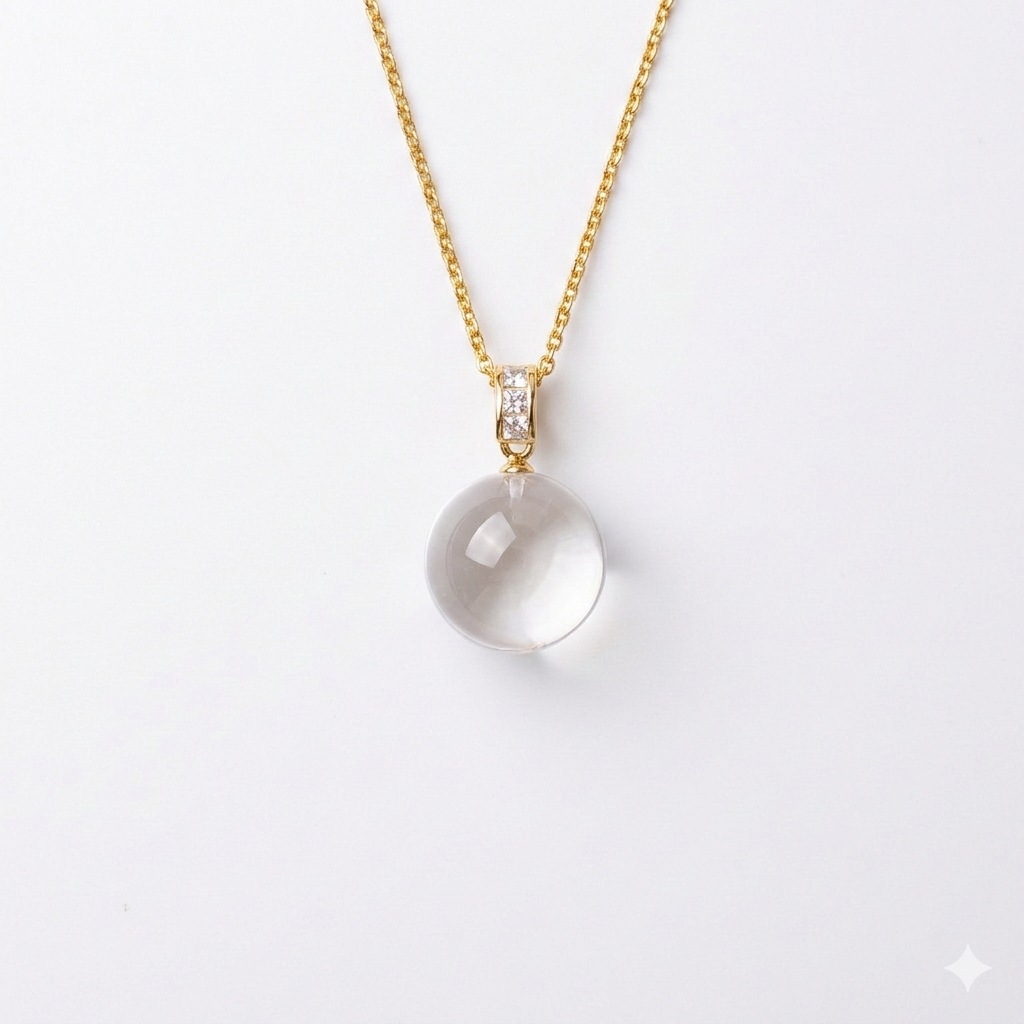 Natural Sterling Silver 925 Sterling Silver Clear Quartz Elegant Pendant Necklace