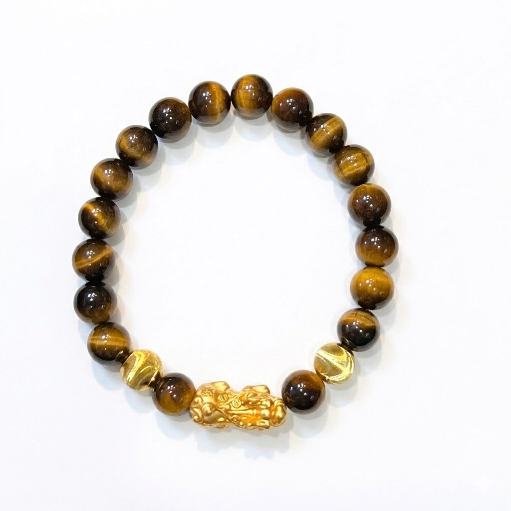Silver 925 Sterling Silver Tiger Eye Pixiu Unique Design Beaded Bracelet